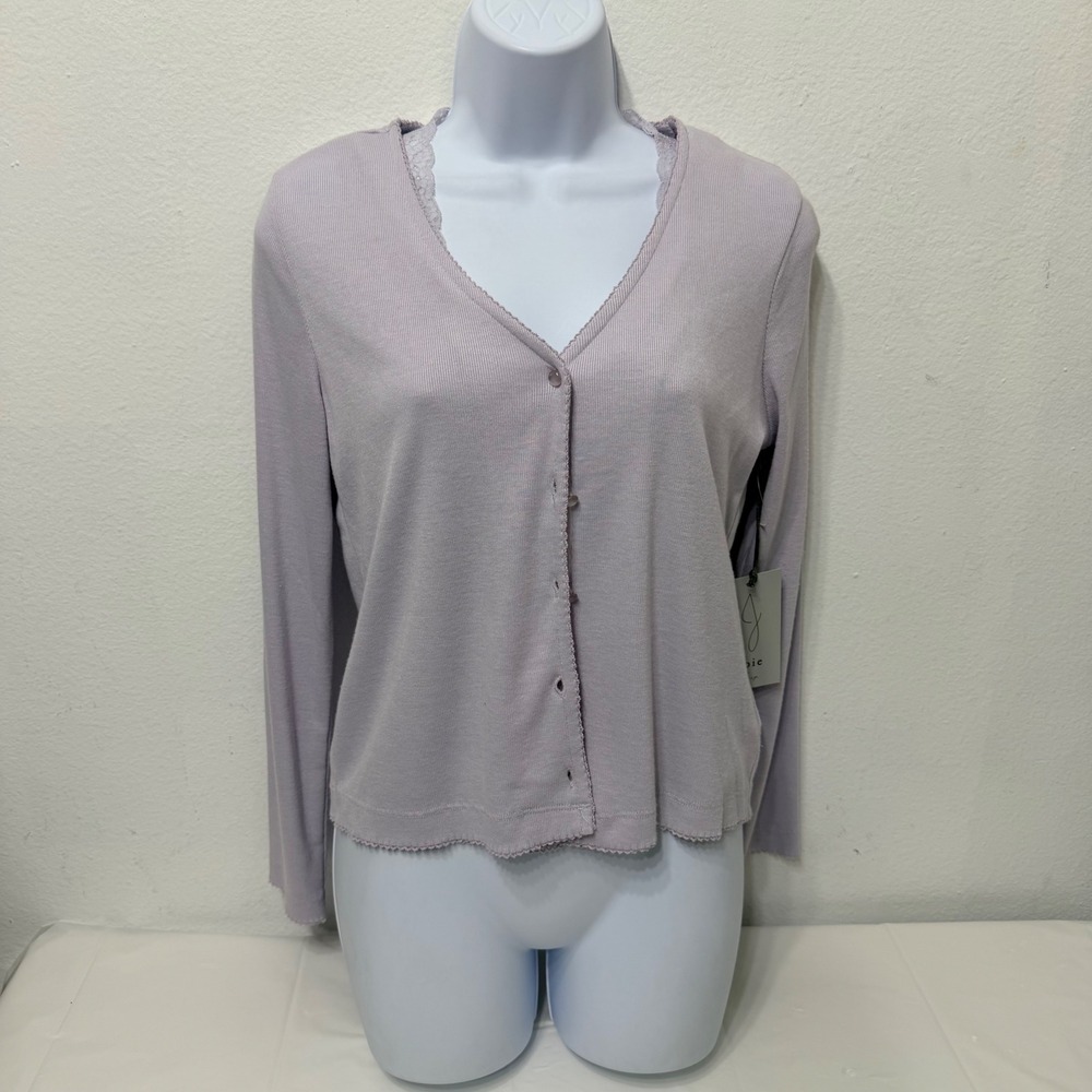 Joie Sleep Womens Lavender Ribbed Pajama Set Cardigan Camisole Lace Trim Small - Picture 2 of 9